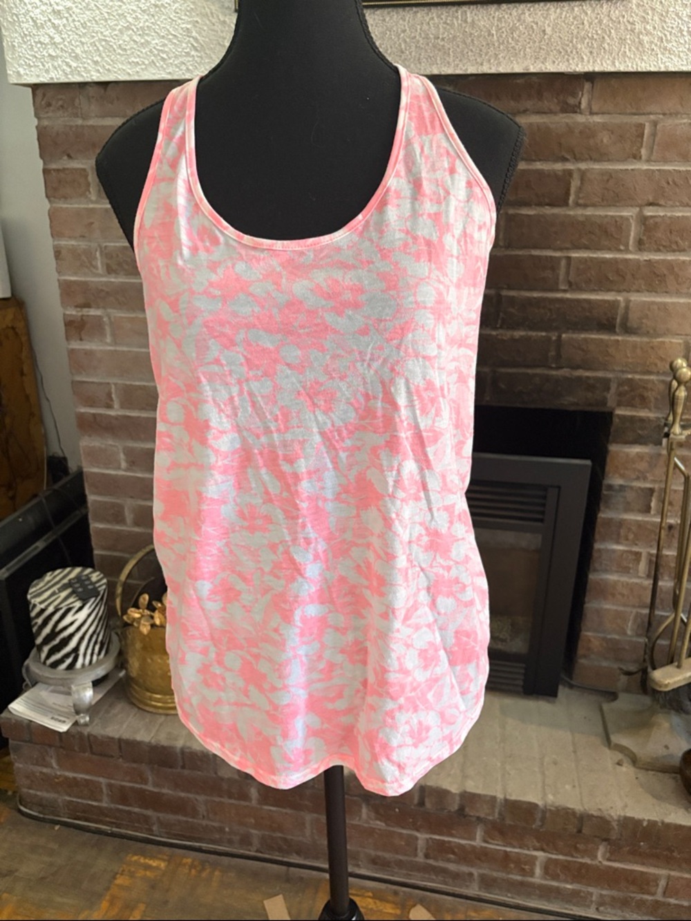PINK Victoria's Secret Pink Floral Scoop Neck Racerback Tank